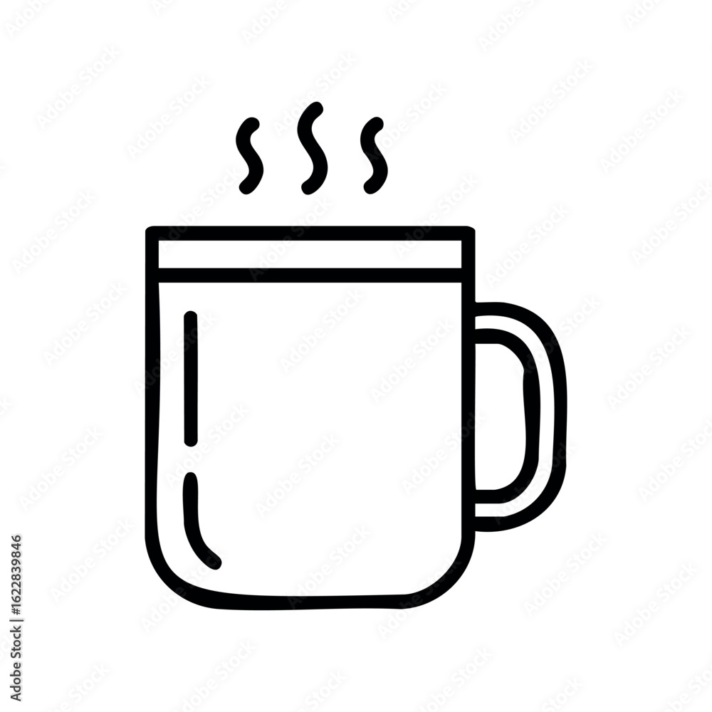 Minimalist line drawing of a steaming mug with handle – stock vector icon in line style Minimalist line drawing of a steaming mug with handle – stock vector icon in line style