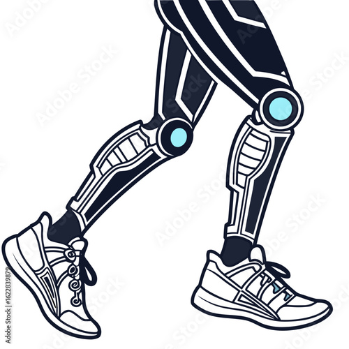 Futuristic robotic legs running with sneakers
