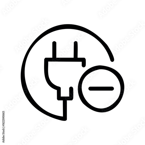 Minimalist electric plug icon with minus sign – stock vector icon in line style