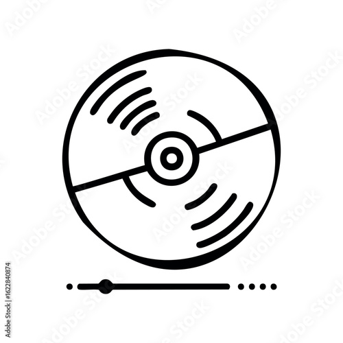Vinyl record icon with stylized grooves and minimalist design – stock vector icon in line style