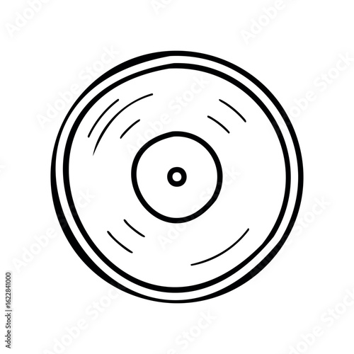 Minimalist line art of vinyl record with circular grooves – stock vector icon in line style