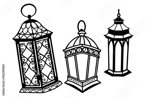Wallpaper Mural A collection of traditional Arabic lanterns, a vintage silhouette illustration set. Ideal for Ramadan Kareem or Eid festival decorations. Torontodigital.ca