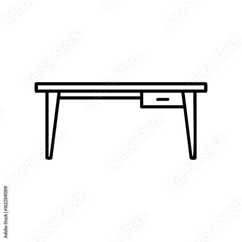 Modern minimalist office desk with single drawer and metal frame – stock vector icon in line style