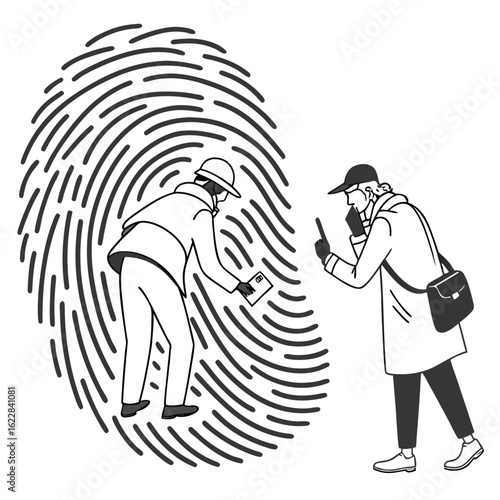 Detectives examining a large fingerprint for clues