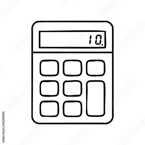 Simple line art calculator with display showing number ten – stock vector icon in line style