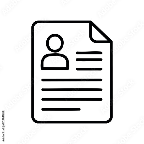 Simple resume icon with document outline and profile silhouette – stock vector icon in line style