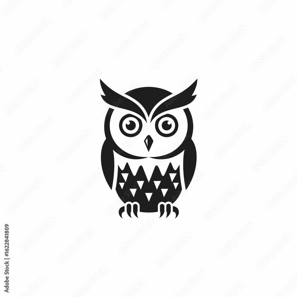 Fototapeta premium Stylized owl icon with sharp talons and triangular chest markings in black