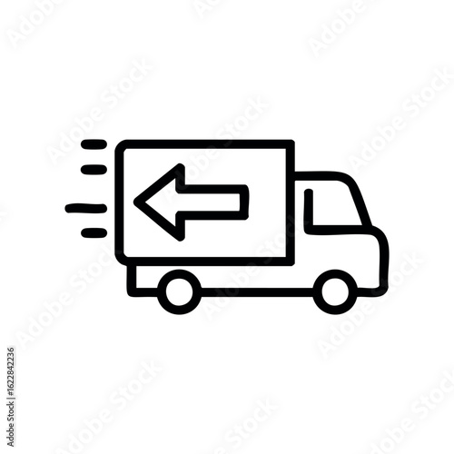 Delivery truck icon with left arrow indicating reverse motion – stock vector icon in line style