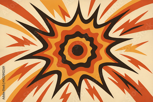 Retro Starburst Cream Brown Lightning Illustration