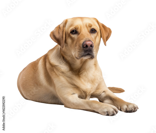 Calm labrador dog resting at home pet isolated on transparent background, png