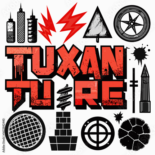 Graffiti style text and urban elements collection