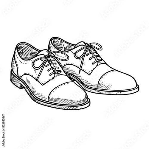 Classic hand-drawn doodle sketch of elegant dress shoes on transparent background    