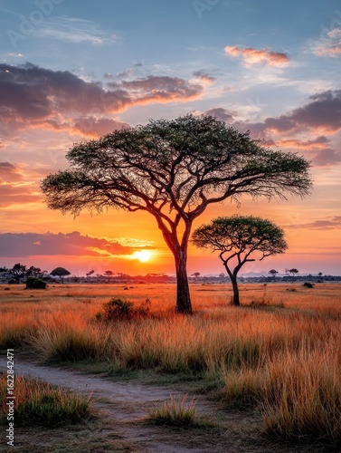 Serene sunset over African savanna