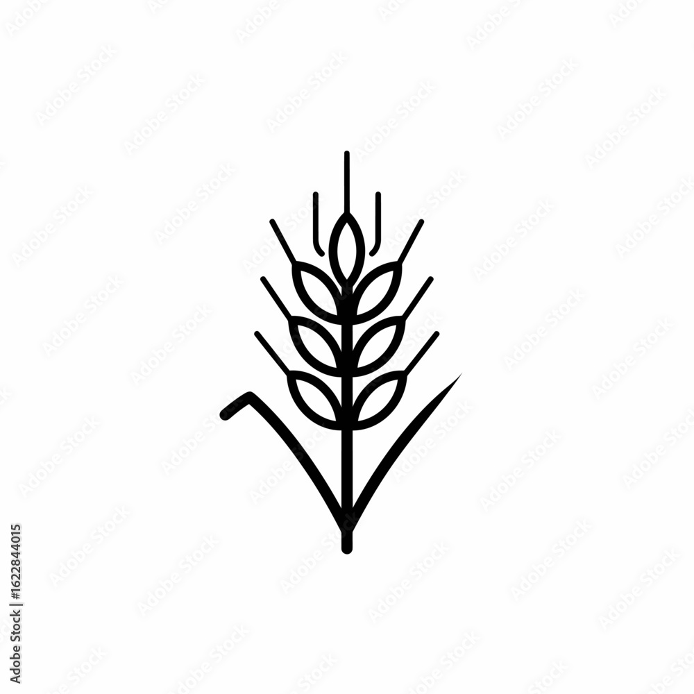 Fototapeta premium Stylized Wheat Ear Icon: Minimalist Black Line Art Graphic