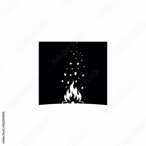 Stylized White Flames with Rising Sparks on Black Background.