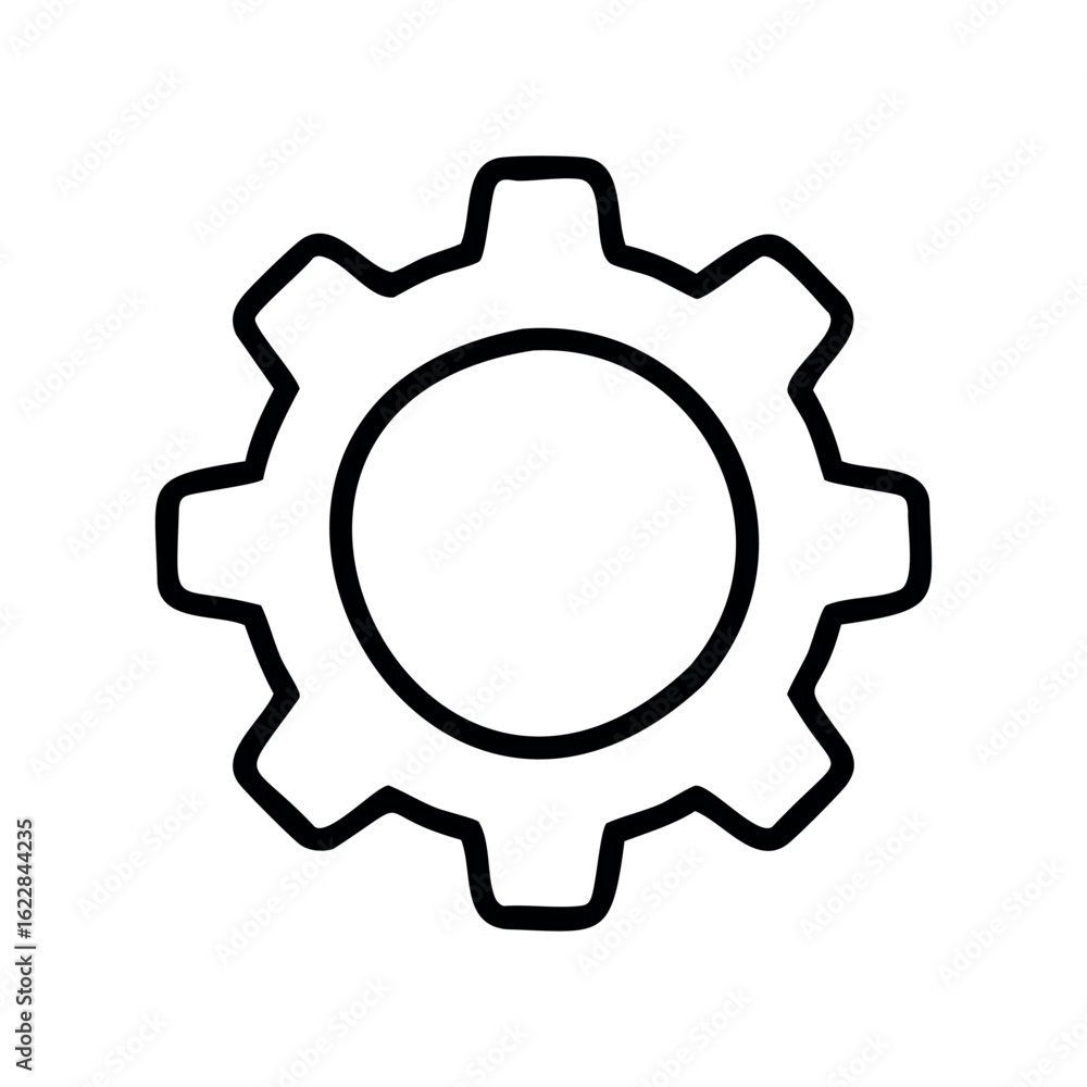 Simple gear outline illustration in black and white – stock vector icon in line style Simple gear outline illustration in black and white – stock vector icon in line style
