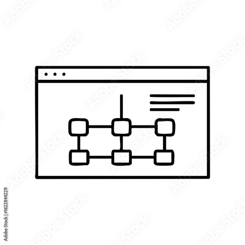 Simple website diagram with flowchart elements in browser window outline – stock vector icon in line style