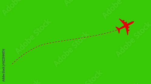 Airplane line path vector icon of air plane flight route with start point and dash line trace animation 4k video.Airplane route. The plane hovered on the dotted line. travel around the world