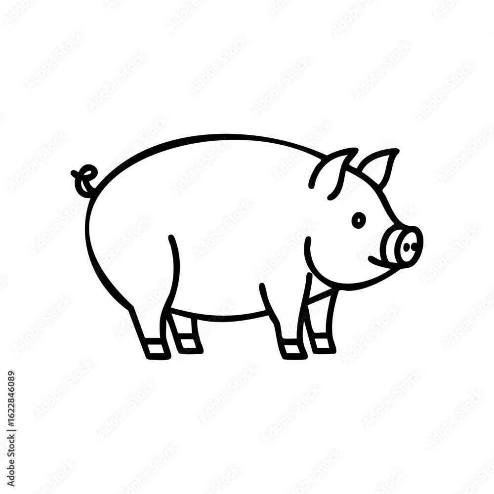 Fototapeta premium Simple outline of a pig in profile view – stock vector icon in line style