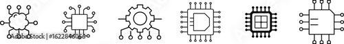 Microchip and Circuit Board Icon Set – Technology Vector Illustration

