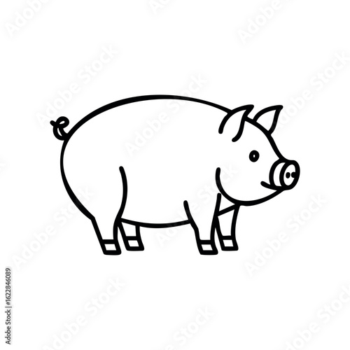 Simple outline of a pig in profile view – stock vector icon in line style
