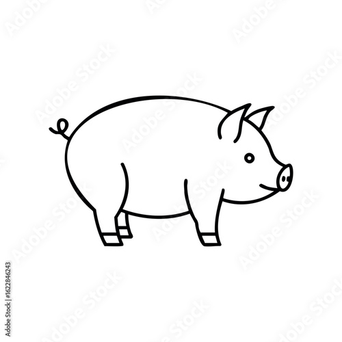 Simple black and white pig drawing – stock vector icon in line style