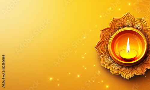 Happy Diwali background flatly image of Diwali Diya with greeting text, 2025 Diwali banner type background
