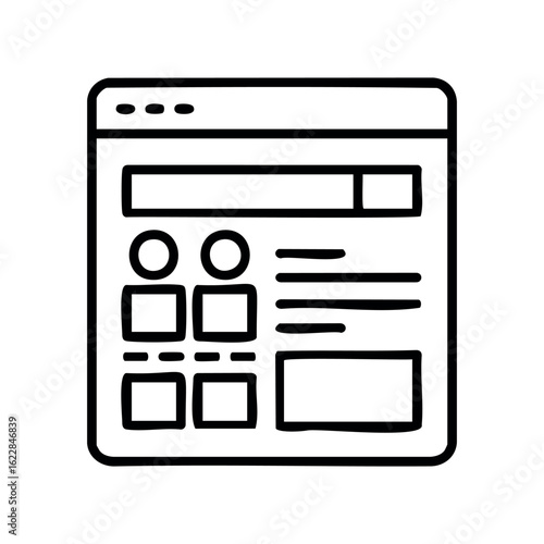 Minimalist website layout design with user profiles and content blocks – stock vector icon in line style