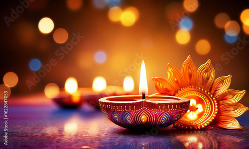 Happy Diwali background flatly image of Diwali Diya with greeting text, 2025 Diwali banner type background
