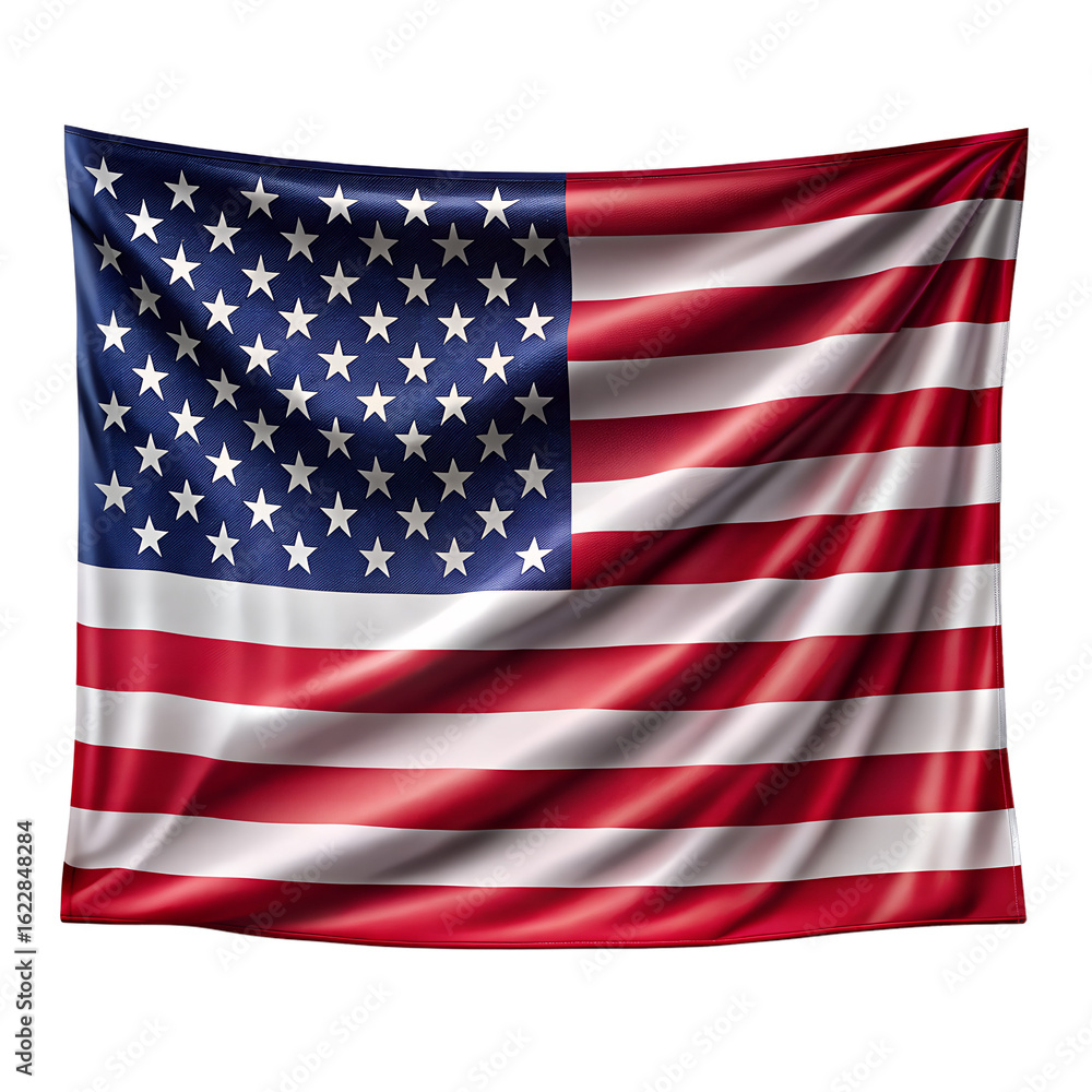 Obraz premium A fabric american flag hanging, isolated on transparent background