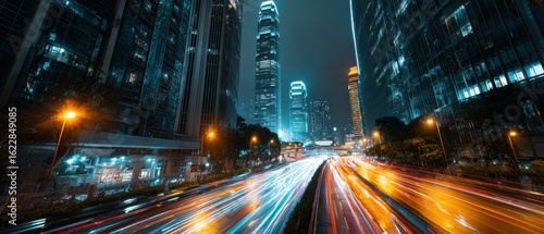 Night Cityscape: Hong Kong's Vibrant Streets