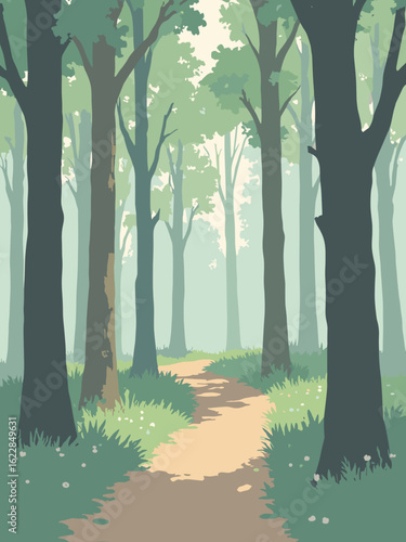 Halesowen, United Kingdom – Leasowes Park follies and woods in oak green, stone gray, leaf brown, and mist white