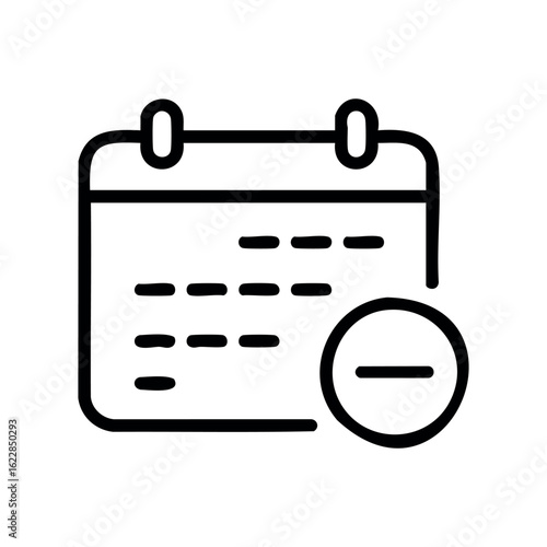 Calendar icon with minus symbol for date removal or deletion – stock vector icon in line style
