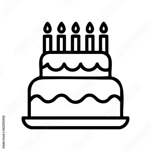 Outline of a two-tiered birthday cake with seven candles – stock vector icon in line style