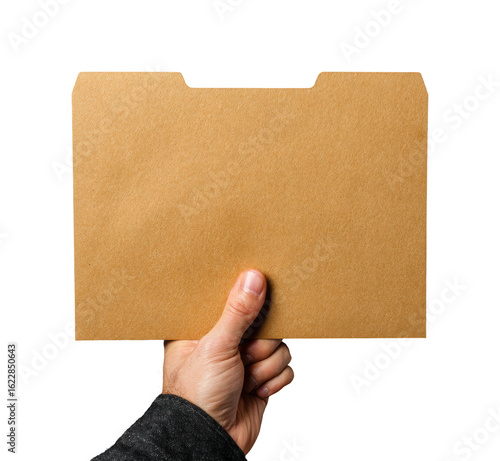 Organizing paperwork hand holding a file folder in a home office isolated on transparent background, png
