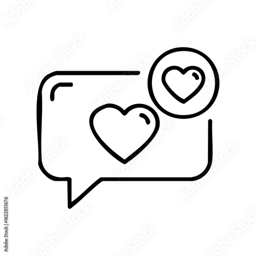 Heart symbol inside speech bubble icon representing love and communication – stock vector icon in line style