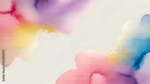 Soft watercolor splashes with gold dust abstract paint