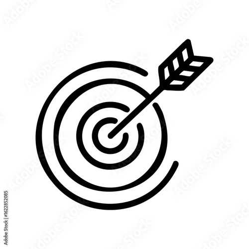 Arrow hitting bullseye in target icon design – stock vector icon in line style