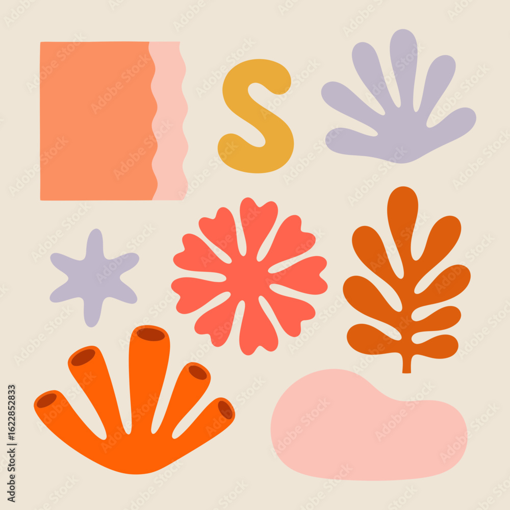 Fototapeta premium Abstract botanical shapes in modern art style ideal for vibrant backgrounds and trendy designs