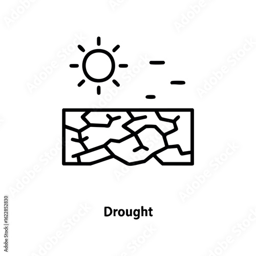 Drought symbol: sun and cracked earth icon – stock vector icon in line style