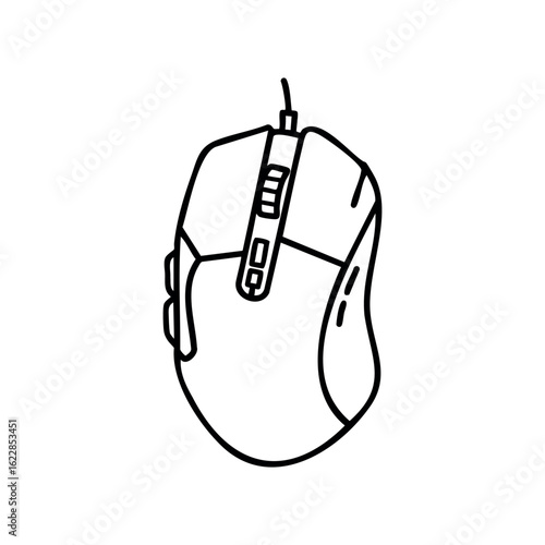 Ergonomic gaming mouse with wired connection and programmable buttons – stock vector icon in line style