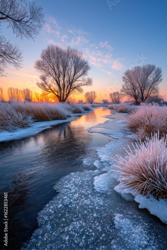 Frozen river sunrise