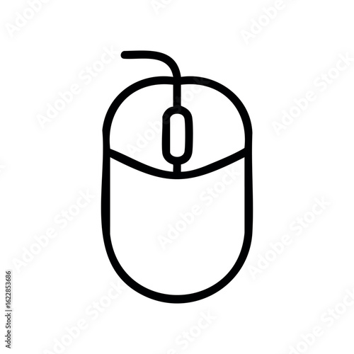 Simple outline of a wired computer mouse from top view – stock vector icon in line style