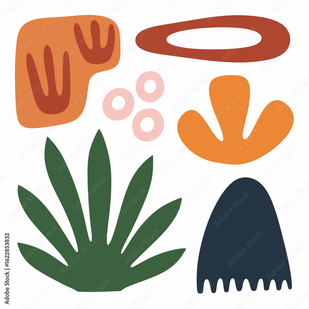 Fototapeta premium Playful abstract shapes in earthy tones create a modern, vibrant, and organic visual harmony