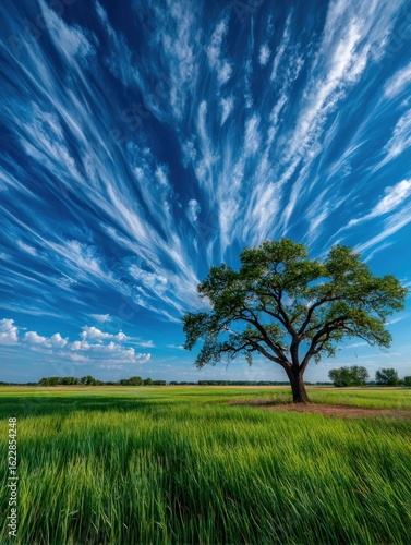 Expansive field under vibrant sky