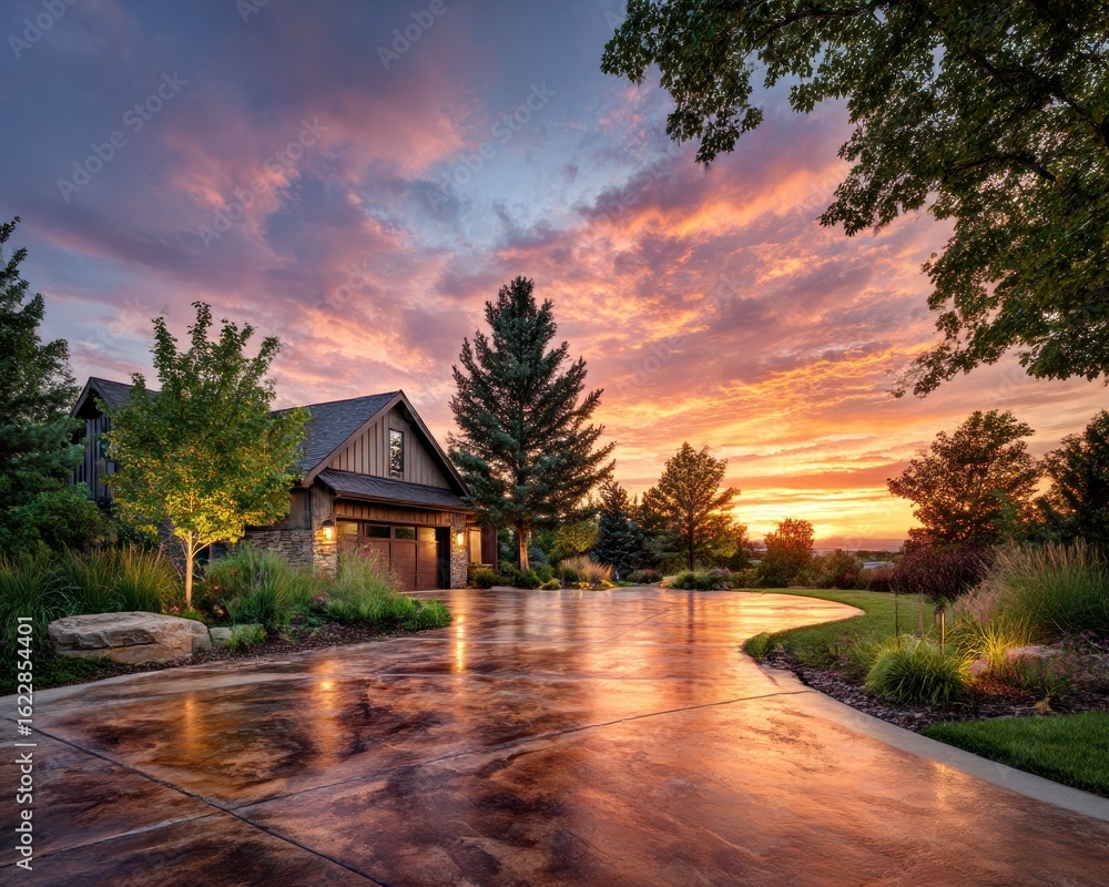 Fototapeta premium Sunset over a modern home