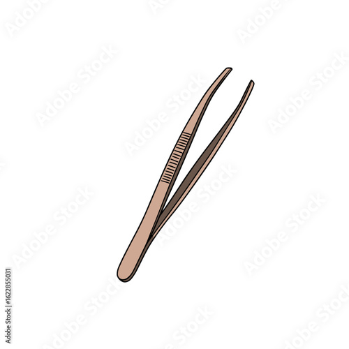 Cosmetic tweezers with thin design and brown handle on transparent background