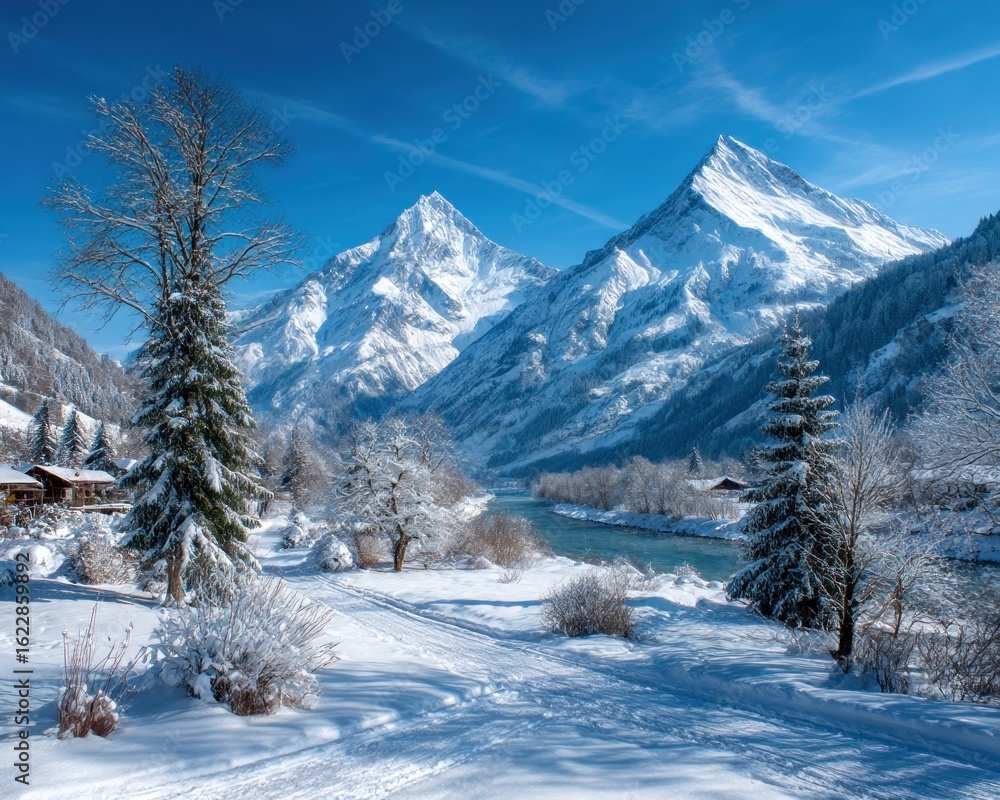 Obraz premium Snowy mountain valley landscape