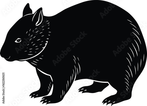 Black silhouette of a wombat on a white background animal