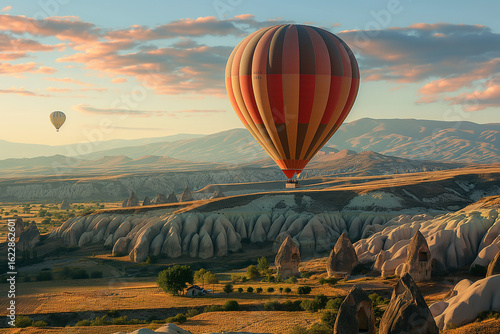 Colorful Hot Air Balloons Floating Over Cappadocia Turkey in Summer Sky